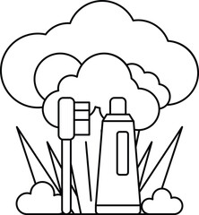 A cartoon of a toothbrush and toothpaste with a cloud in the background