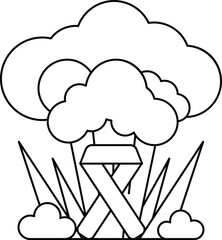 A white and black drawing of a cloud with a cross on it