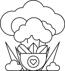 A drawing of a broccoli plant with a heart in the pot