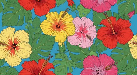Colorful Tropical Hibiscus Floral Pattern