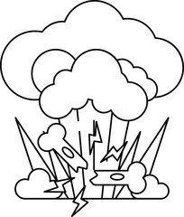 Naklejka premium A black and white drawing of a cloud with a lightning bolt