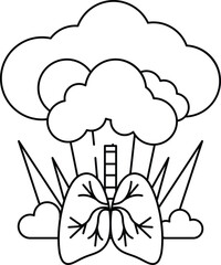 A black and white drawing of a cloud with a large white circle in the middle