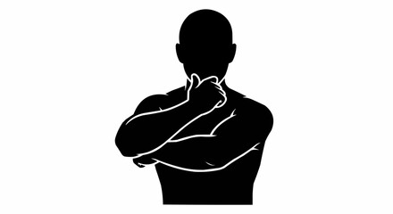 Silhouette of a man with arms crossed and hand on chin in contemplation.