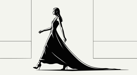 Elegant Woman in Flowing Gown - A Study in Silhouette and Style.