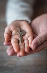 Child and parent holding house key together