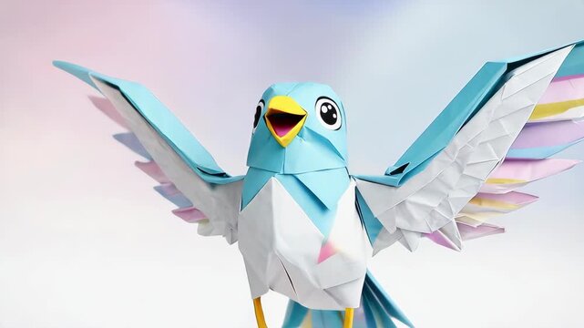 Geometric Paper Bird with Outspread Wings, Vibrant Colors, and Polygonal Design