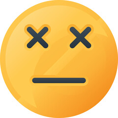 Obraz premium Yellow Emoji Face With X Eyes And A Line Mouth Representing Dead Or Exhausted Emotion On A Transparent Background