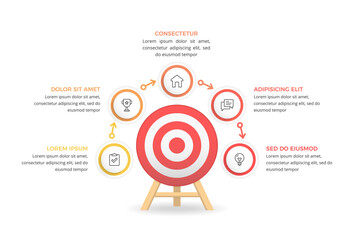 Infographic template with target with five elements for icons and text