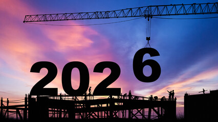 crane lifting number 6 come down to 2026 , prepare for welcome start of beginning new year 2025...