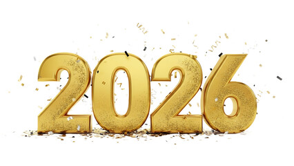 Golden “2026” typography with glitter effects and festive confetti