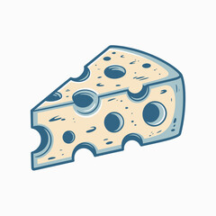 A delightful cartoon slice of cheese showcases its classic holes and smooth texture, embodying themes of food, taste, and culinary enjoyment in an appealing design.