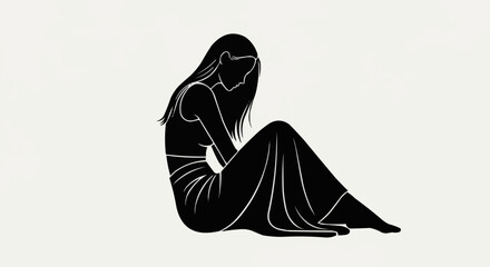 Silhouette of a woman sitting alone in a moment of contemplation.
