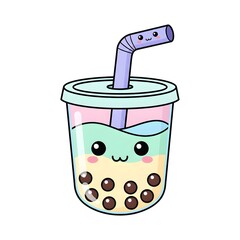 Cute Bubble Tea Cup with Smiling Face
