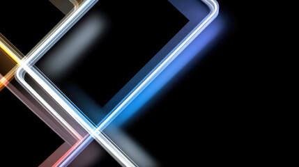 Abstract rectangular transparent intersecting lines on black background, glowing neon effect, modern digital art, energetic and dynamic