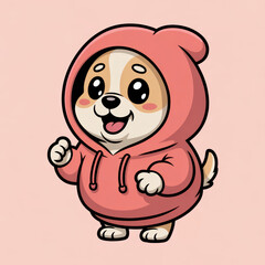 Obraz premium Cute cartoon dog wearing a pink hoodie enjoying a playful moment in a cozy environment