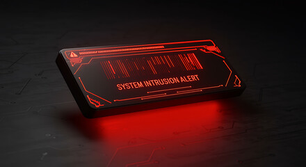 Red neon alert on dark futuristic device warning system intrusion