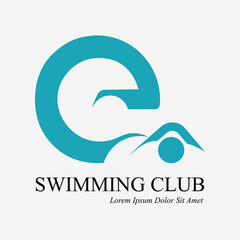 swimming club logo template with letter E