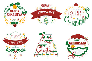 festive Christmas and New Year 2026 illustration featuring wreaths, lettering, and decorative elements arranged in joyful design for holiday cards banners and celebration graphics.