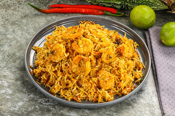 Indian cuisine - Biryani rice with prawn