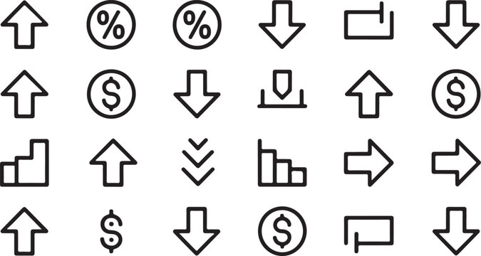 Different types of financial and performance indicators show trends in both directions on white