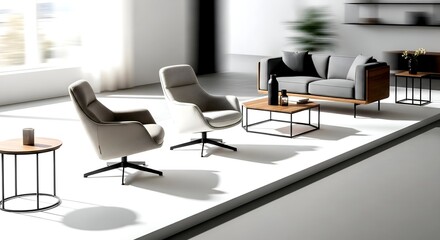 Modern Interior Design with Neutral Tones, Furniture and Bright