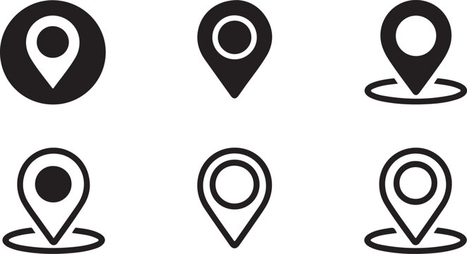Location pin icons denote a place on a map, available on a transparent background