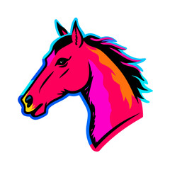 Fototapeta premium Neon multicolor stylized horse head on white background