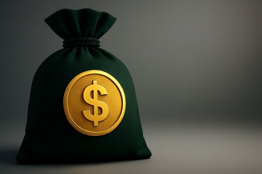 Dark Green Fabric Bag With Golden Dollar Emblem