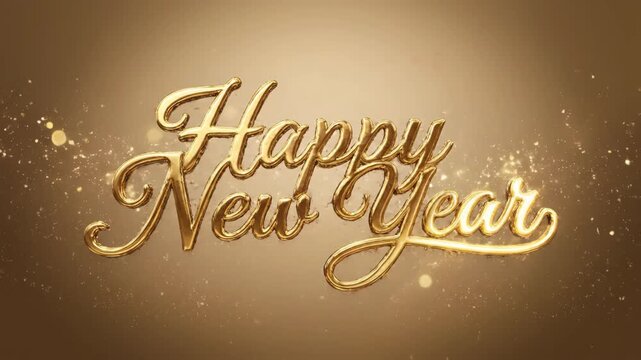 Golden liquid splashing and forming Happy New Year text. Elegant new year greeting animation sequence. Festive celebration video with flowing paint effects and sparkles for holiday wishes.