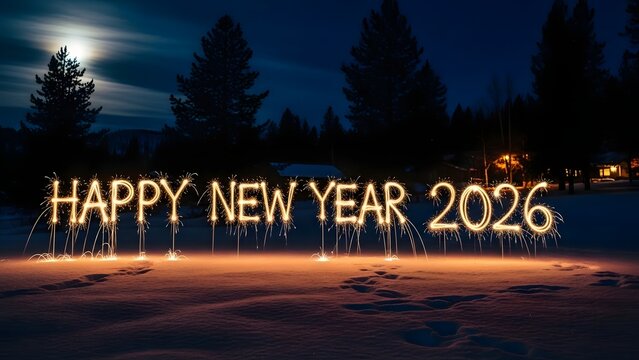 Happy New Year 2026 Written with Sparkler Lights - Powered by Adobe