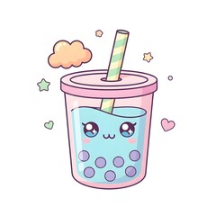 Kawaii Pastel Boba Drink Character