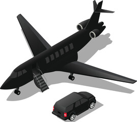 Private jet with passenger car