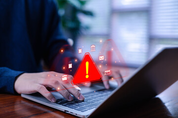 Cyber ​​attack alert on laptop. Cyber ​​attack on computer network. Virus, spyware, malware...