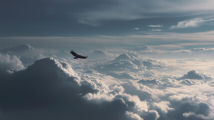 Eagle Soaring Through Cloud Sea, Sky Scene of Freedom and Power for Inspirational Themes and Natural Design Backgrounds
