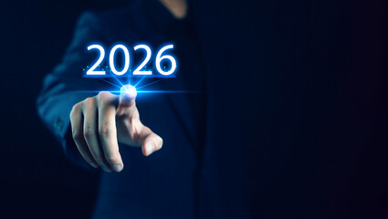 2026 Business Plan Ideas from Wood Block Show Aim for Growth in 2027. Icon, Business, Design, Technology. Calendar is perfect for business planning, digital thinking and futuristic design. 