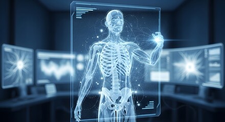 Anatomy medical skeleton healthcare science body human technology futuristic medicine research scan data virtual