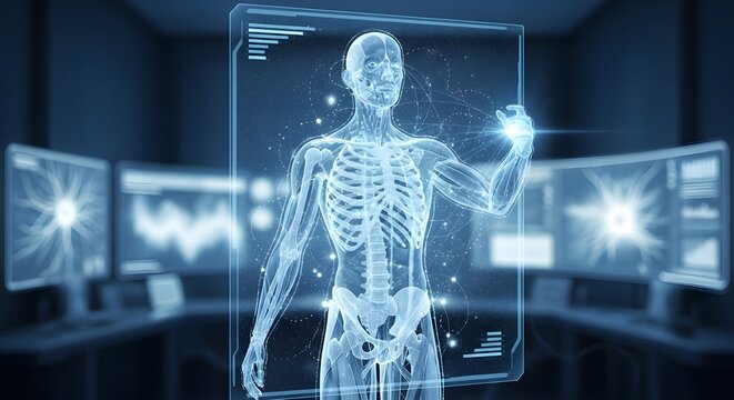 Anatomy medical skeleton healthcare science body human technology futuristic medicine research scan data virtual