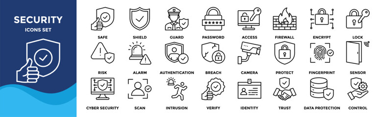 Fototapeta premium Security icon set collection in dual tone style. an icon pack contain safe, shield, guard, password, access, firewall, encrypt, look, risk, alarm