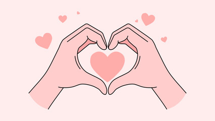 Hands forming heart shape with pink hearts