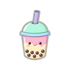 Bubble Tea Kawaii Cup with Cute Hearts