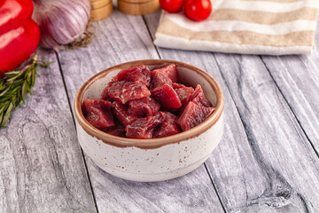 Raw beef meat cubes pieces