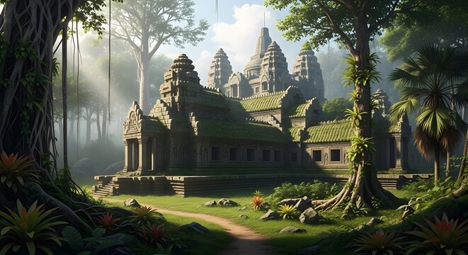 Ancient temple ruins jungle forest trees nature architecture travel tourism landscape scenic outdoors - Powered by Adobe