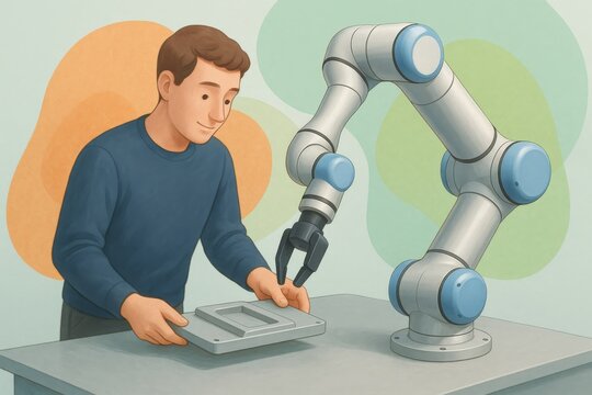 Collaborative Robotics Integrating Human Intelligence and Automation Enhancing Manufacturing Efficiency in a Modern Workspace captured with clarity