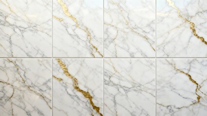 Luxurious white marble surface with exquisite golden veins, seamless repeating pattern tiles, high-end premium look, extra fine stone texture.
