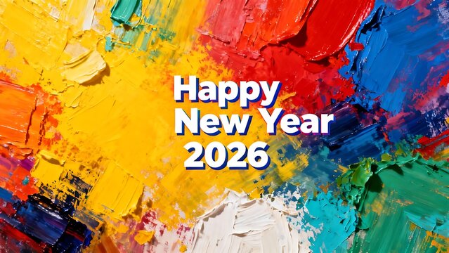A banner used for the web, featuring a colorful background and the text "Happy New Year 2026".