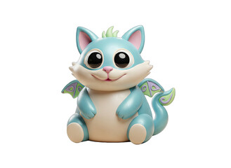Cute Blue Fictional Creature With Small Wings Sitting And Smiling