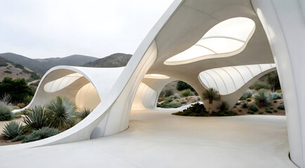 Architectural Curves: An abstract image of an architectural masterpiece unfolds. The interplay of curved lines and organic forms, creates a sense of fluid elegance.