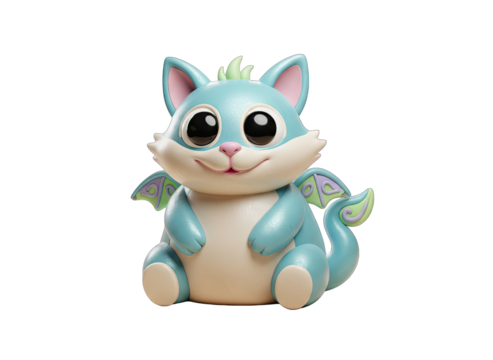 Cute Blue Fictional Creature With Small Wings Sitting And Smiling