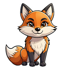 Cute Cartoon Fox with Orange Fur White Accents and Big Expressive Eyes Sitting and Smiling with a Fluffy Tail Isolated on Transparent Background Detailed Pixel Art