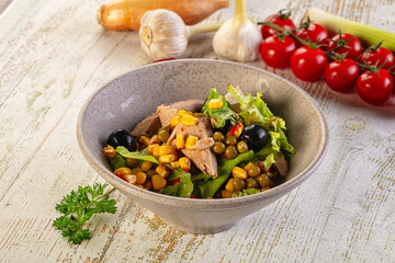 Dietary salad with canned tuna and corn
